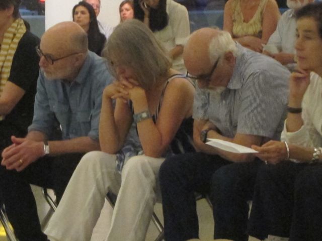 James Rosenfield, Joan La Barbara, Morton Subotnick listening intently